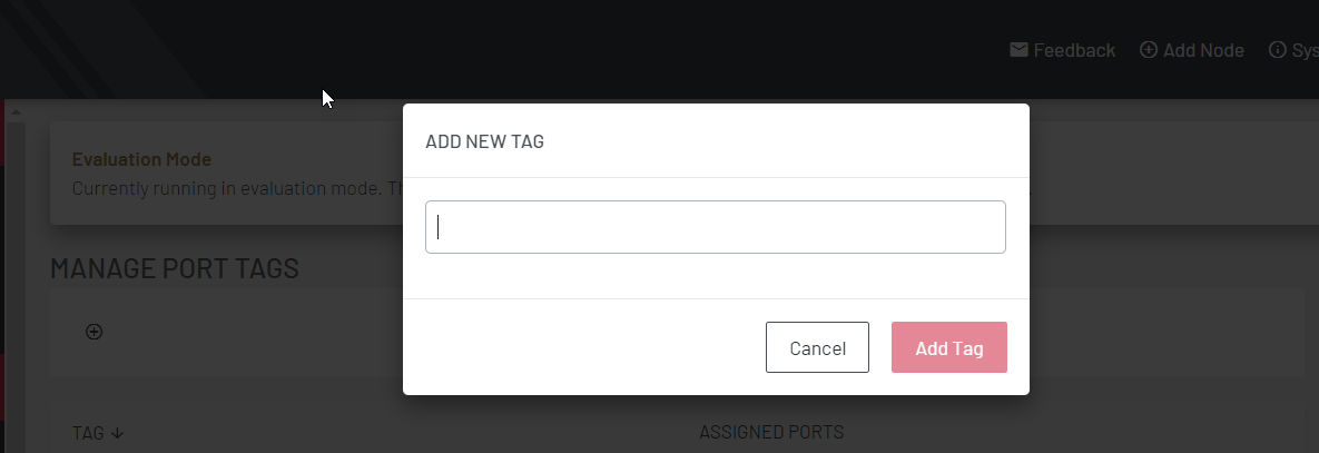 Image of Lighthouse UI showing how to create port tags